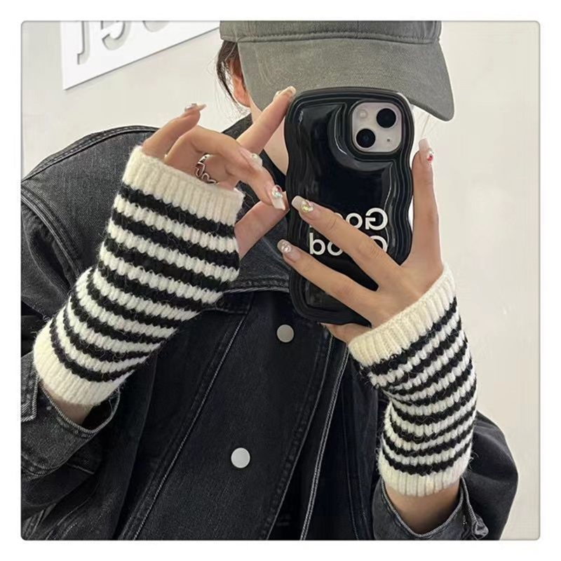 Fingerless Glove Knit - Korte, gestreepte, vingerloze handschoenen, gebreide armwarmers